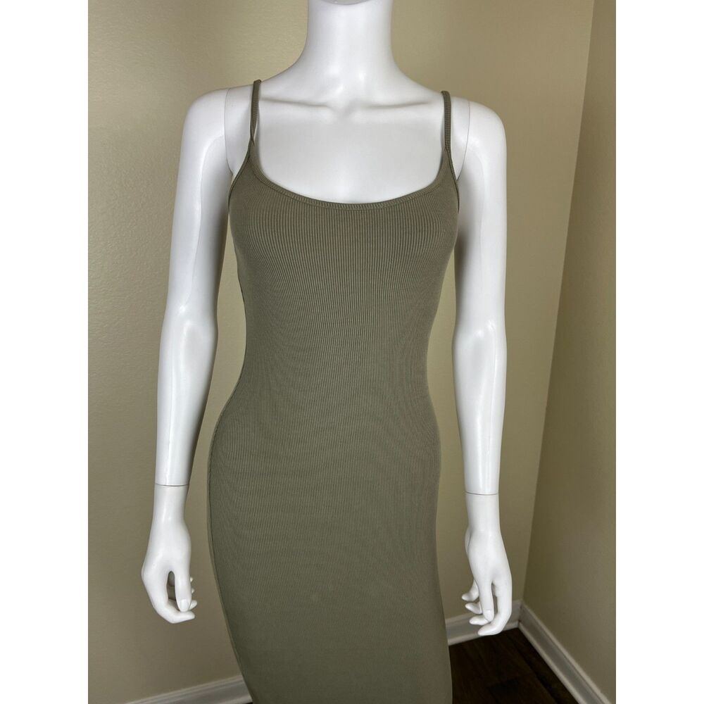MESHKI Women Size XS Green Ribbed Cami Maxi Bodycon Dress Casual Minimal Travel - Picture 6 of 15